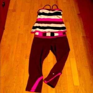 Lululemon cropped pants and Y tank top